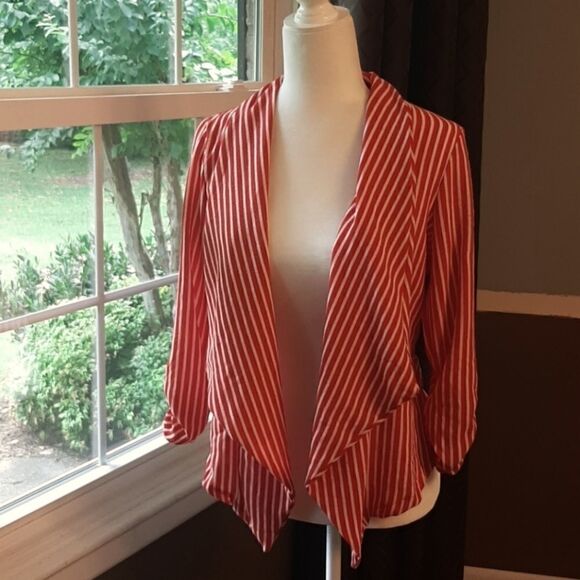 KAii Shrug Cardigan Poly Blend Stripes of Red & White Medium - Picture 1 of 5
